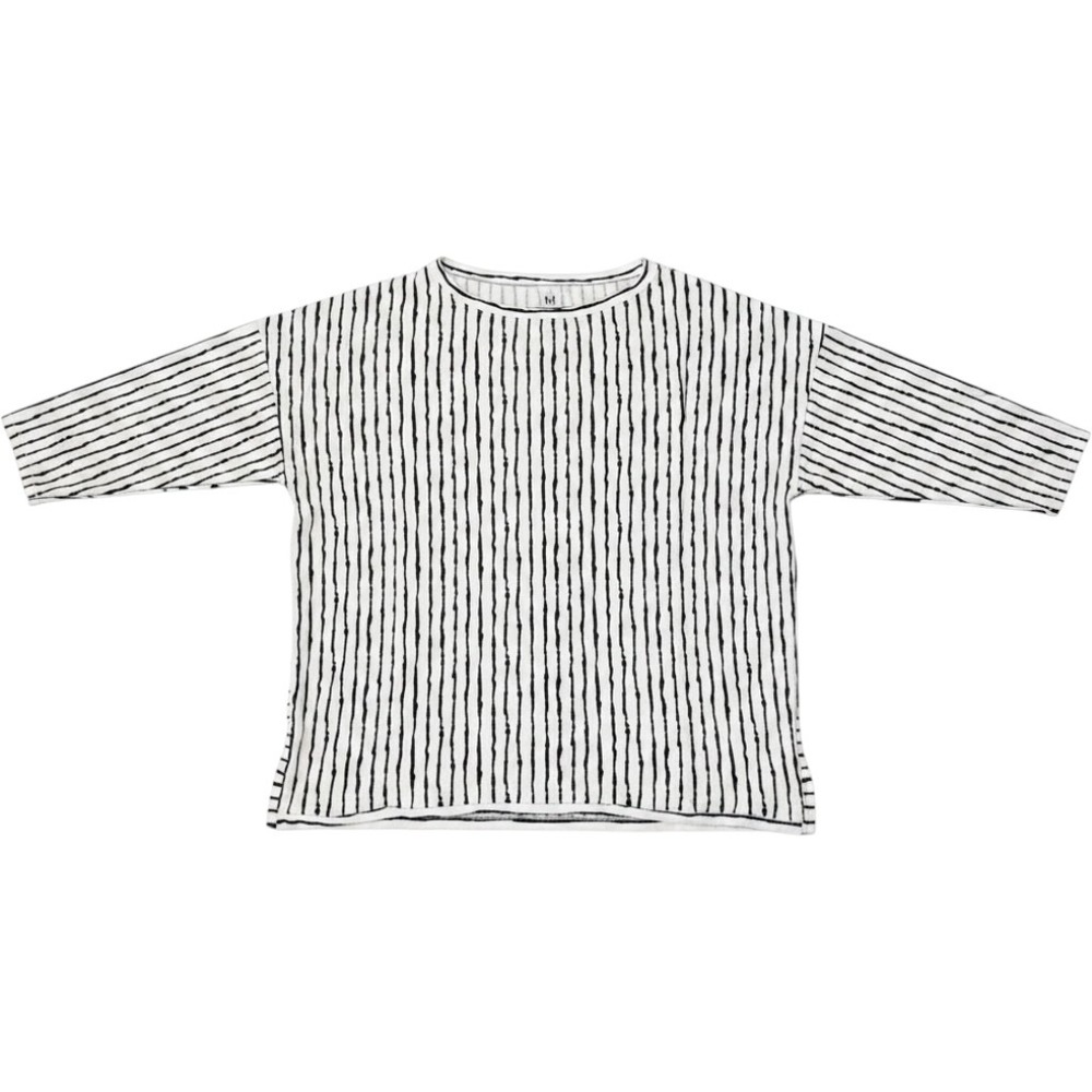 M X Matthildur Top L/XL White Black Striped Long Sleeve Cotton Lagenlook Art